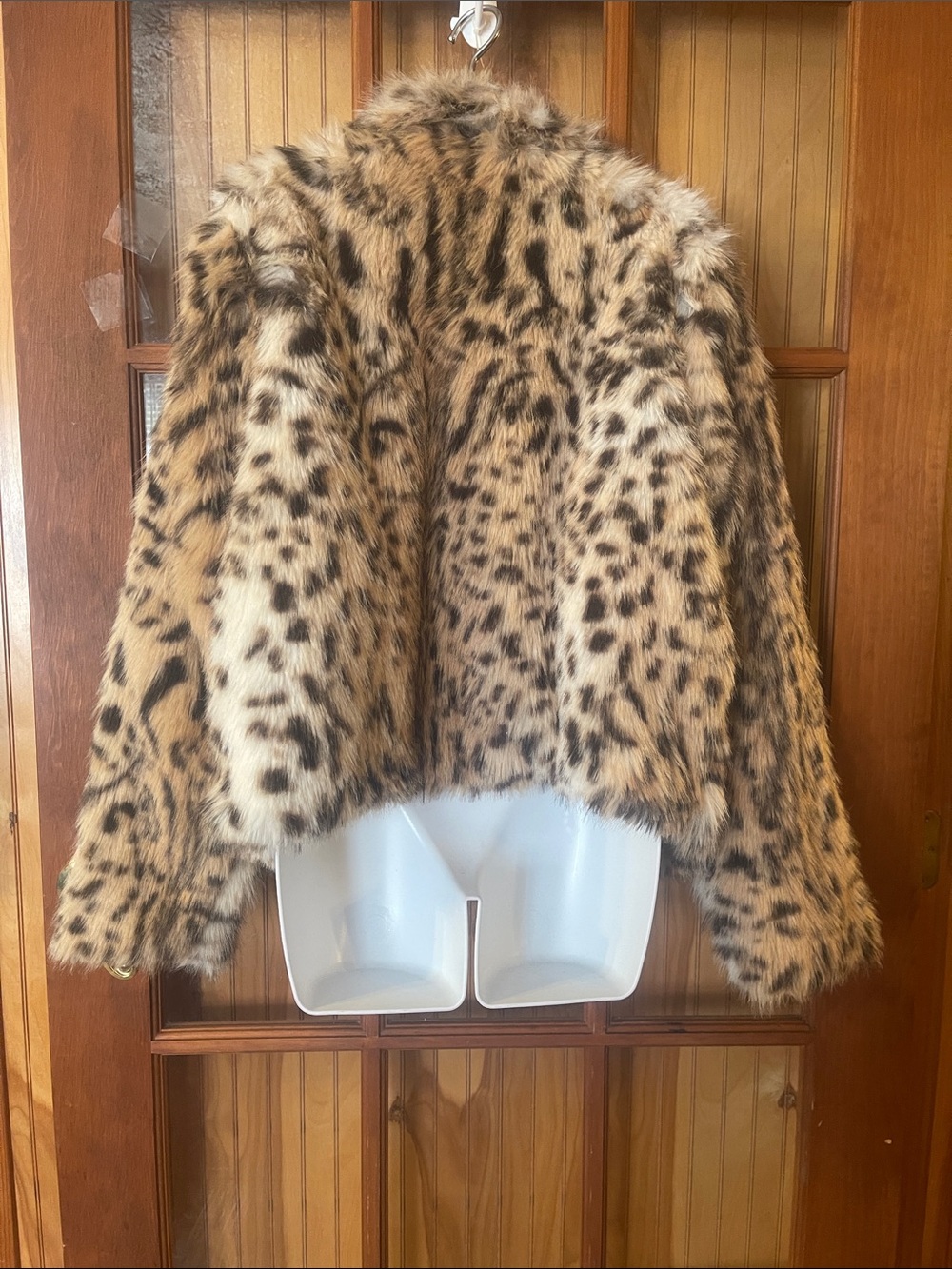 Jessica Simpson Leopard-Print Faux Fur Jacket - Cream & Brown - Picture 10 of 12